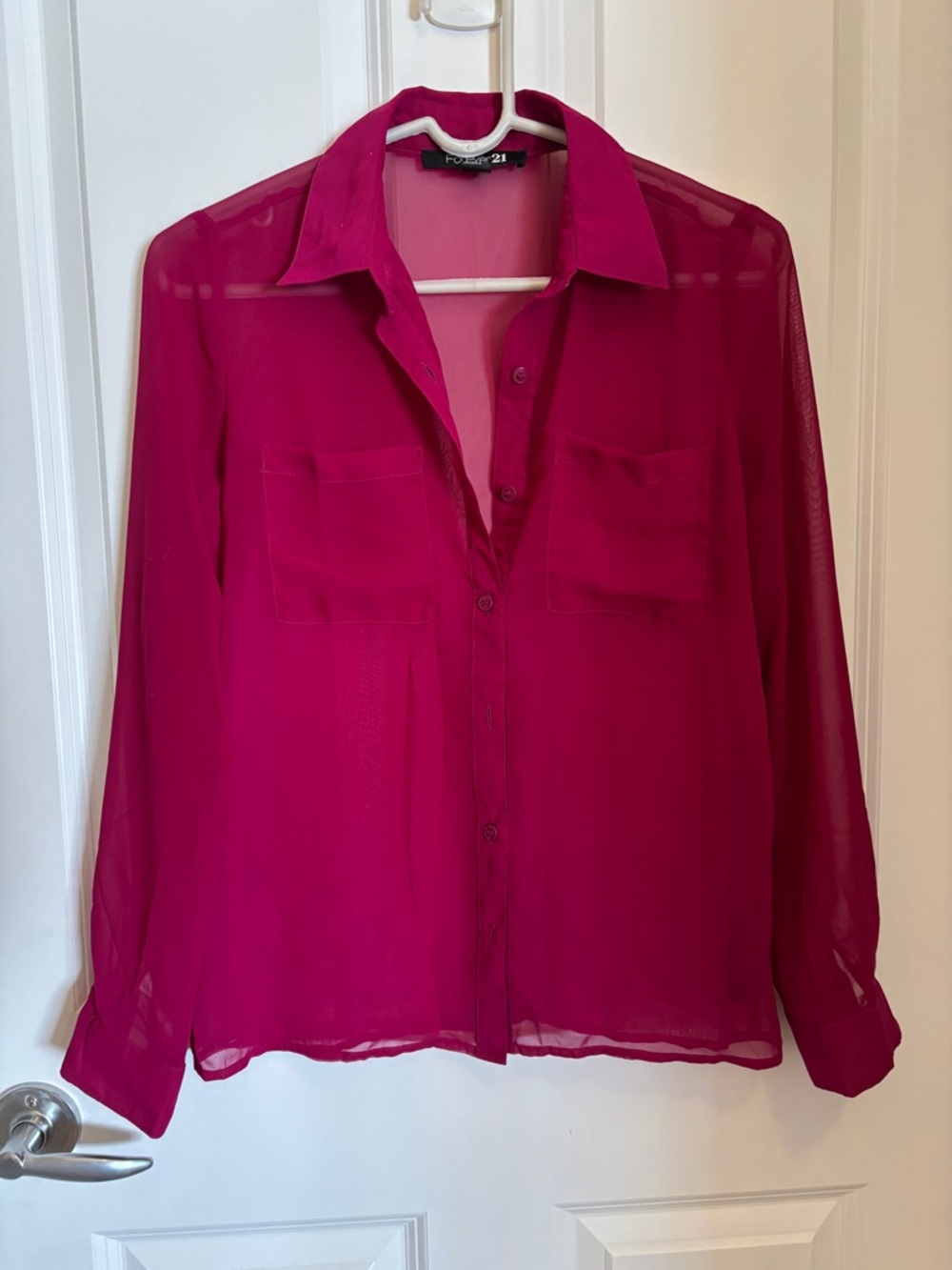 Forever 21 Hot Pink Sheer Button-Down Shirt